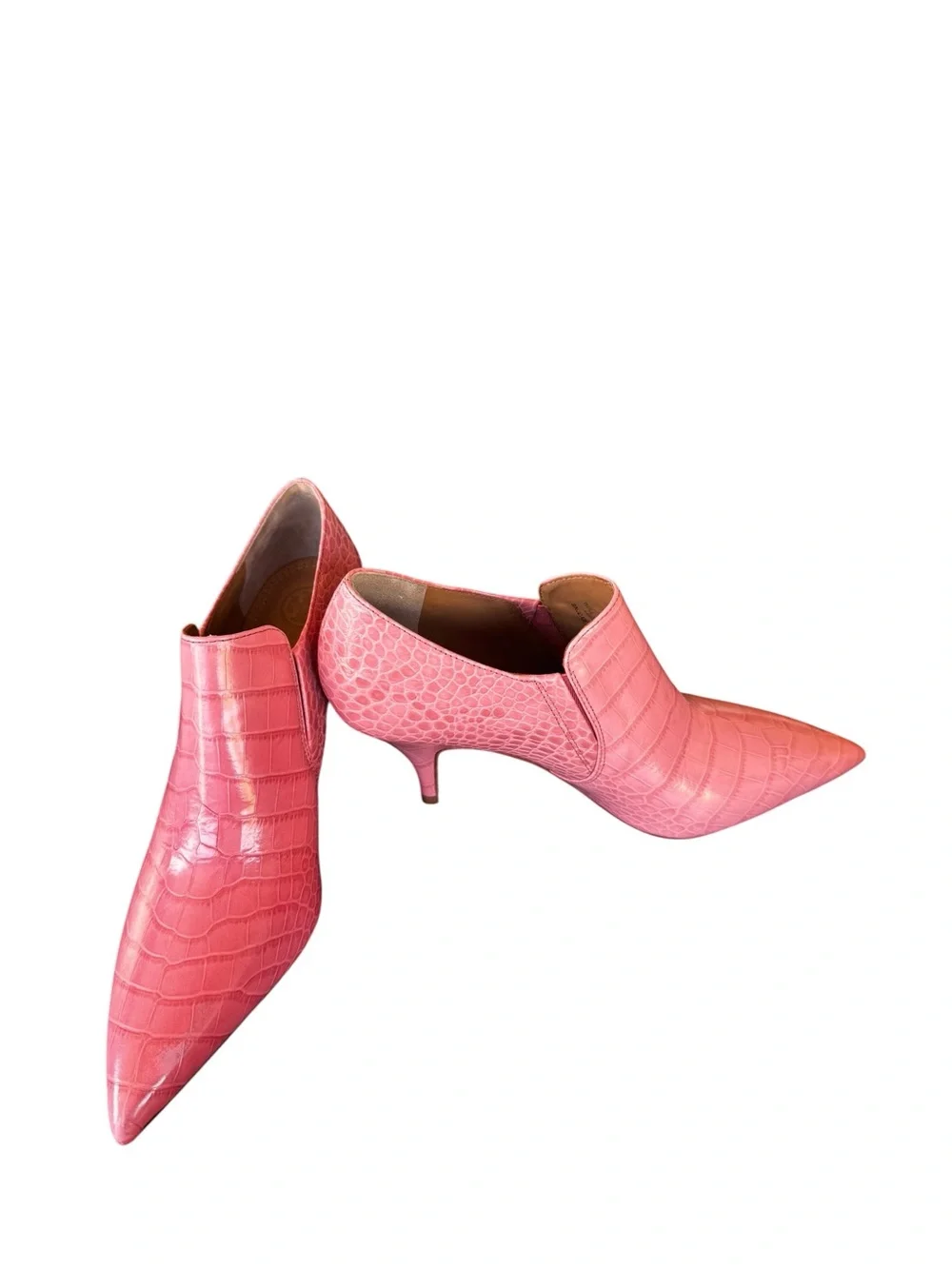 NWT Tory Burch Pink Croc Embossed Leather Pointed Toe Kitten Heel shooties 8.5
